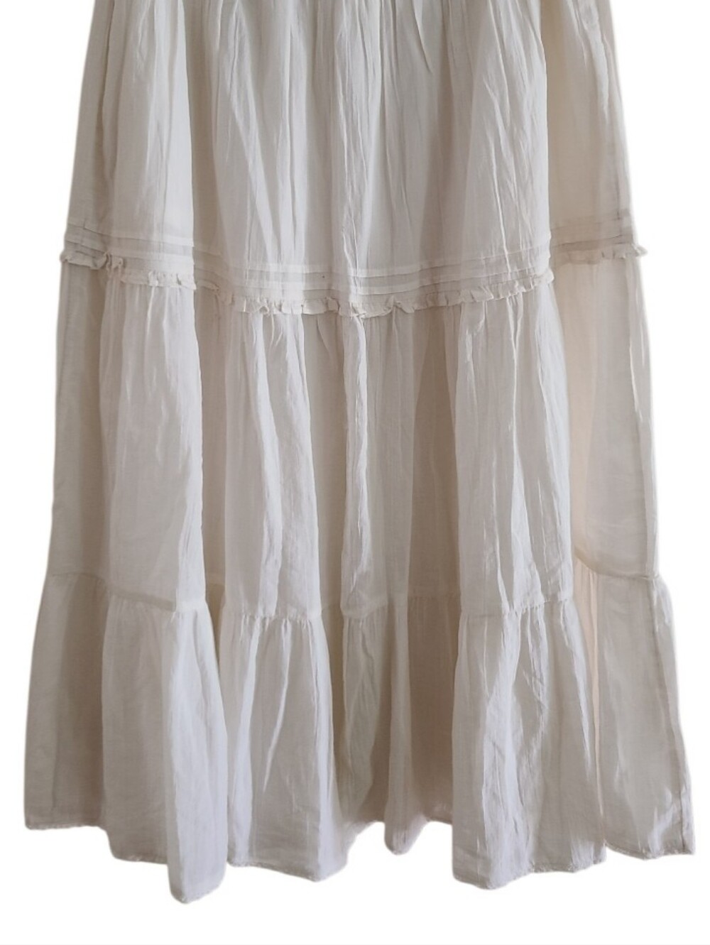 NWT Aerie Boho Button Maxi Skirt Cream Tiered Ruffle Semi Sheer Western - Picture 13 of 16